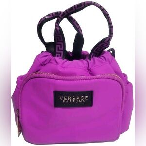 VERSACE Parfums Mini Tote Handbag Purse Clutch PURPLE Gold Zipper